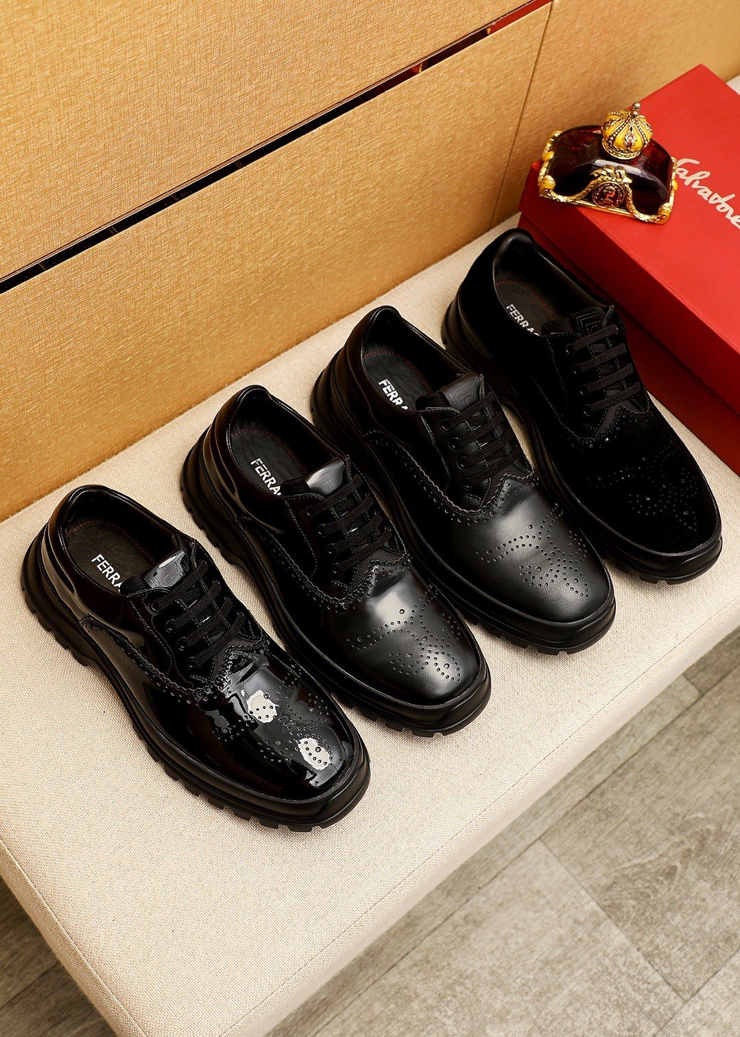 Ferragamo Black Perforated Lace-Up Shoes — side