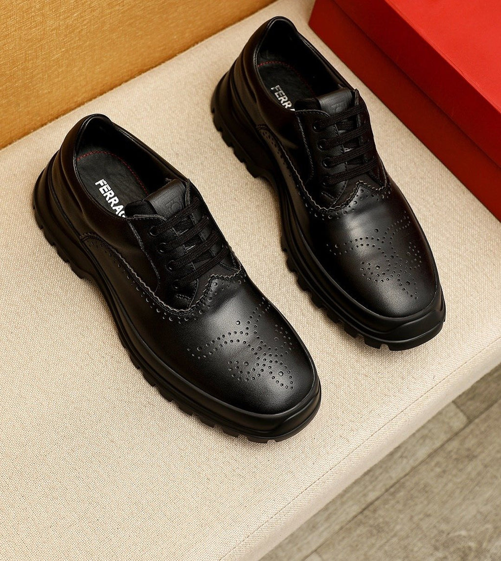 Ferragamo Black Perforated Lace-Up Shoes — hero