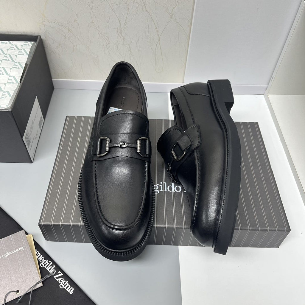 Ermenegildo Zegna Black Leather Bit Loafers — hero