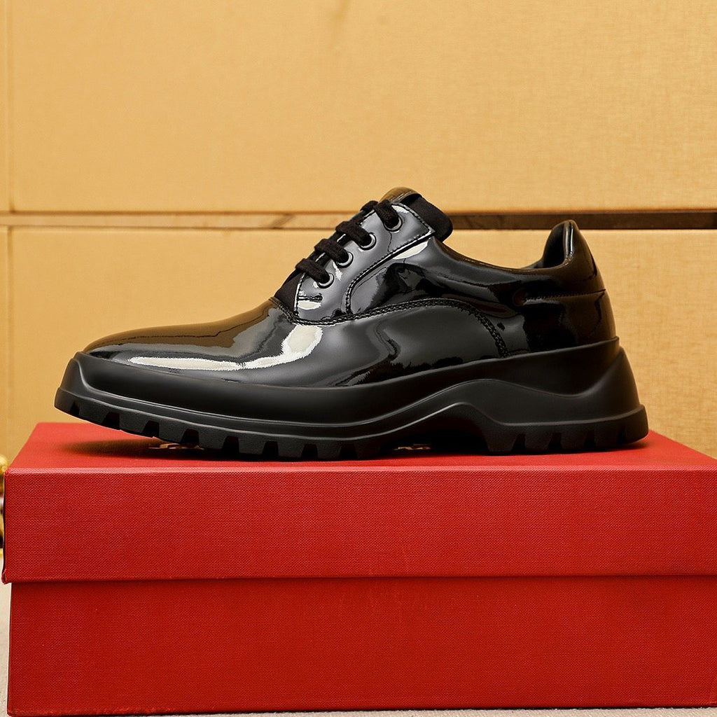 Ferragamo Black Patent Leather Lace-Up Shoes — side