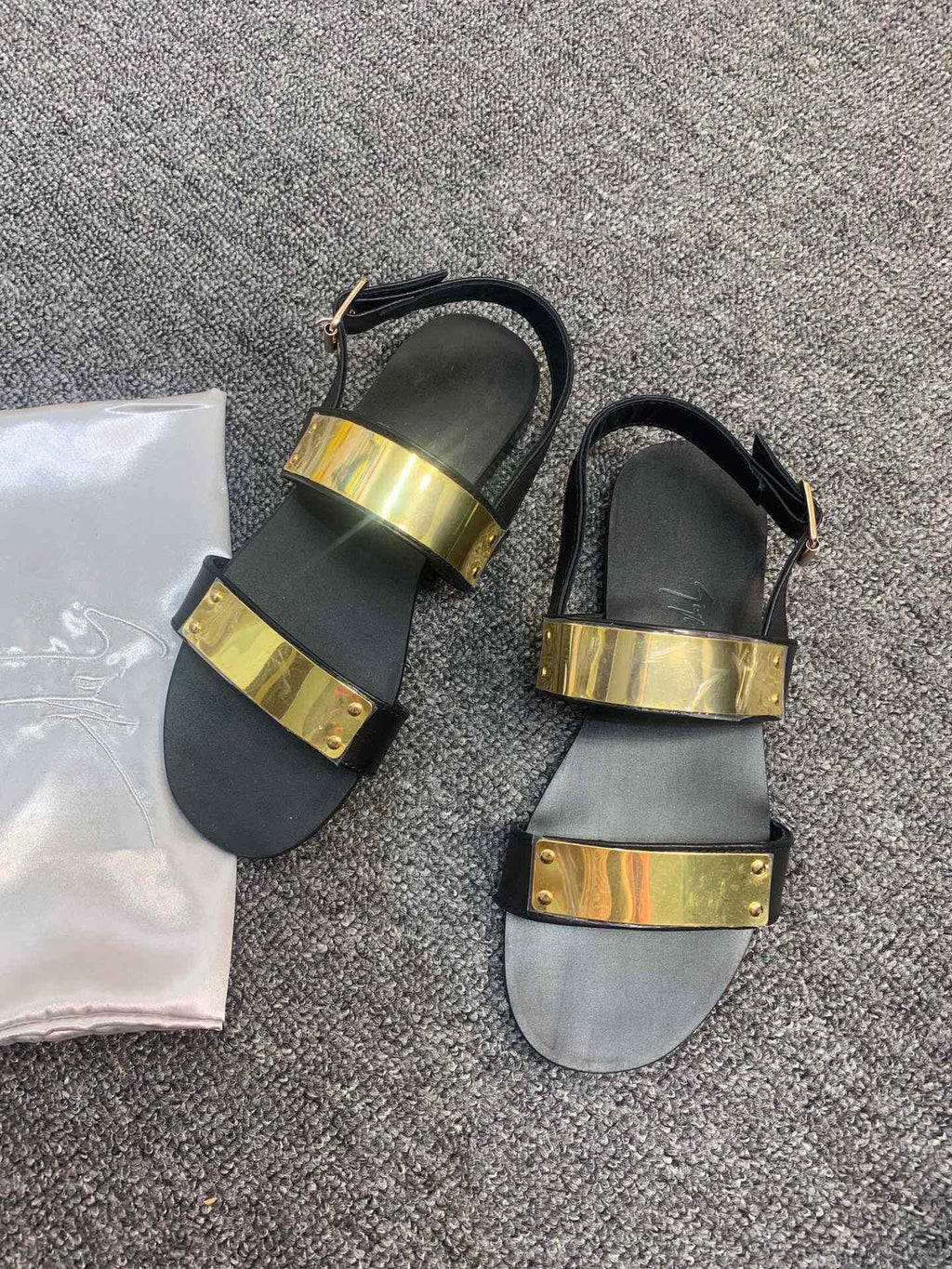 Giuseppe Zanotti Black Gold-Tone Open-Toe Sandals — front
