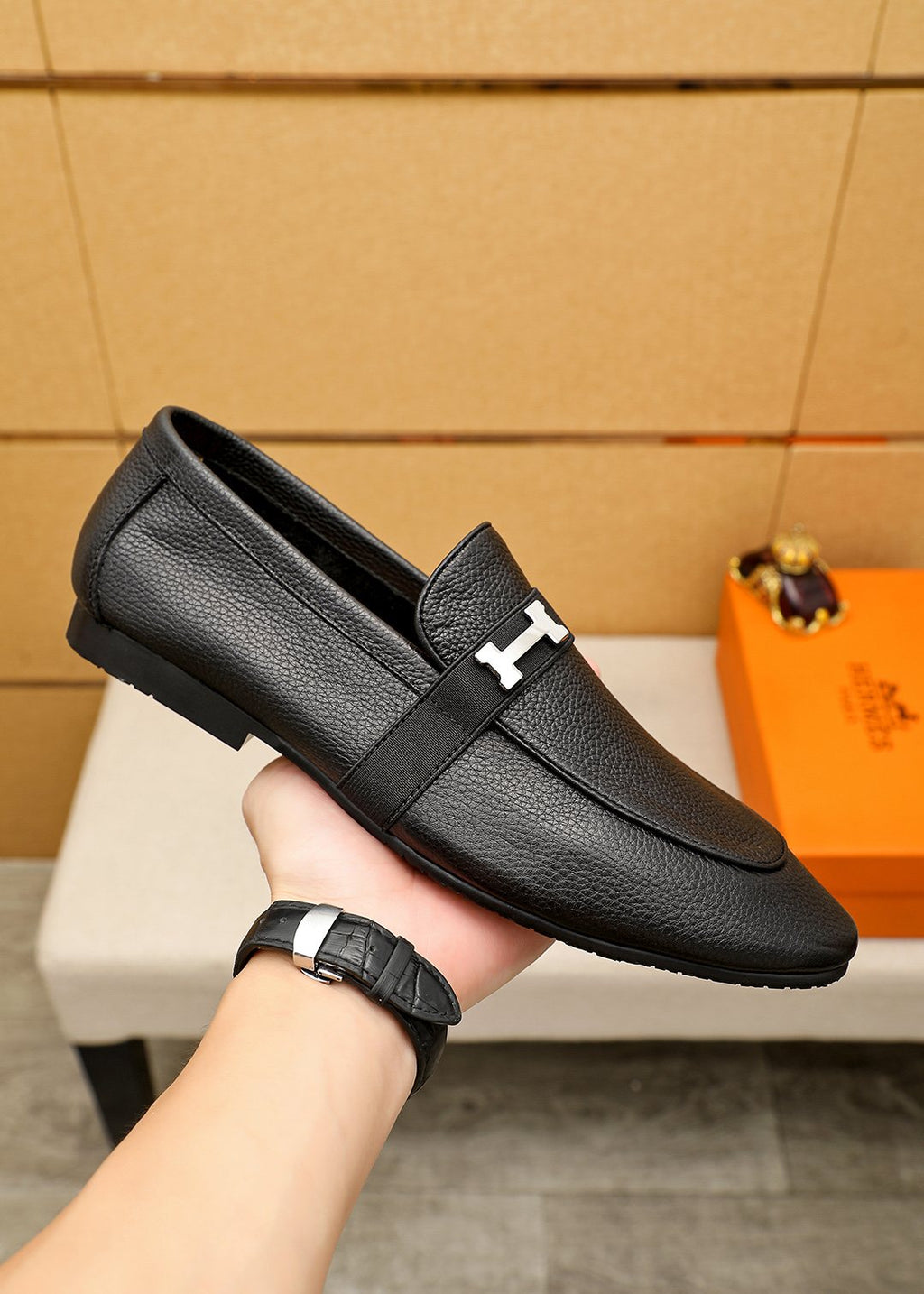 Hermès Black H-Hardware Loafers — model