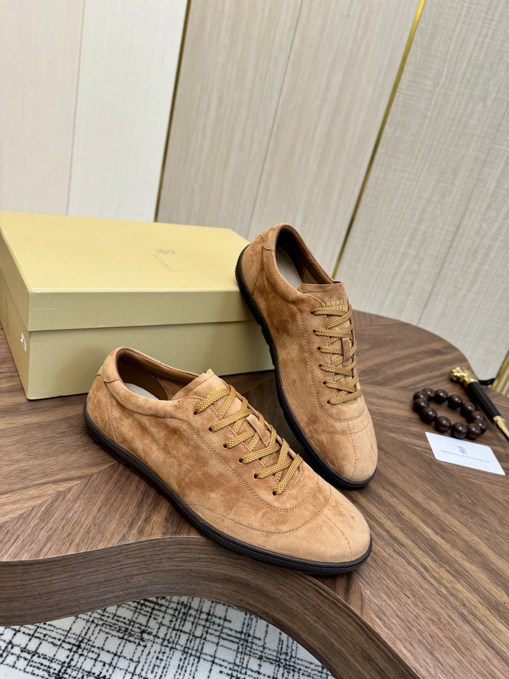 Brunello Cucinelli Tan Low-Top Sneakers — front