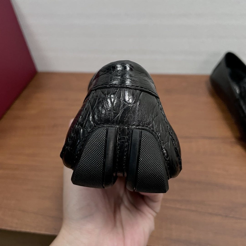 Ferragamo Black Crocodile-Embossed Driving Loafers — back