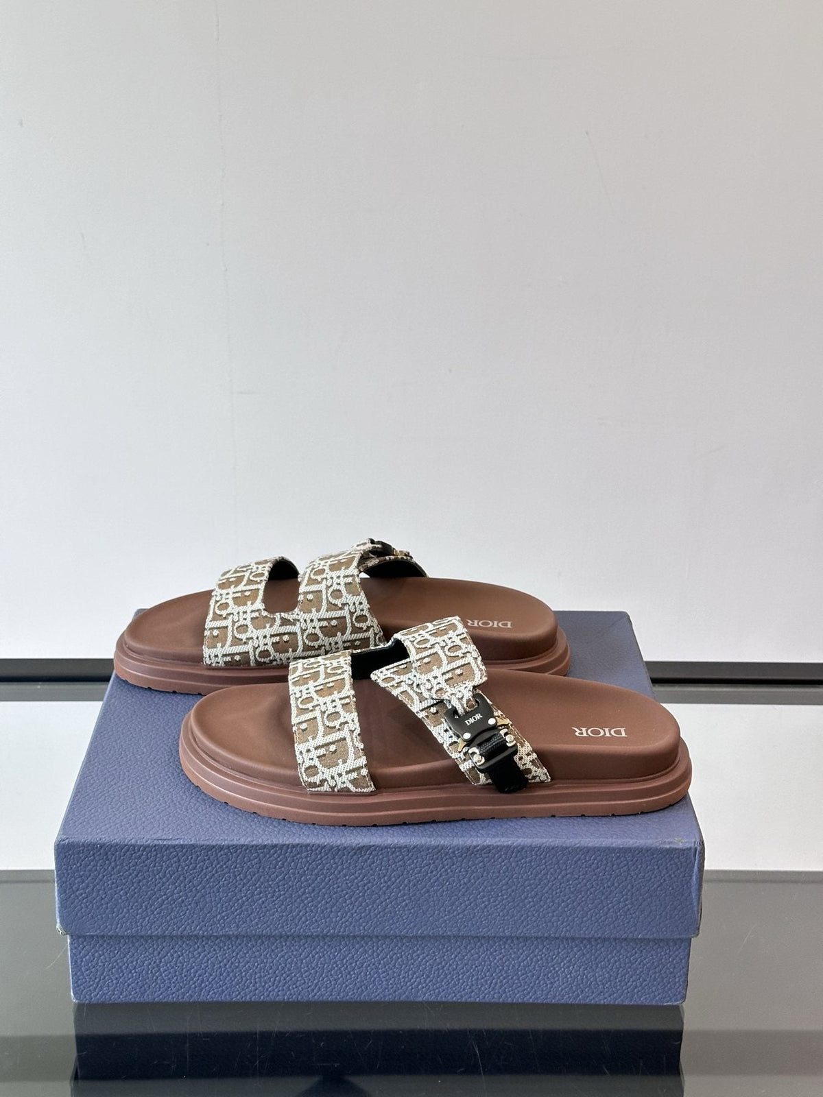 Dior Patterned Strap Slide Sandals — side