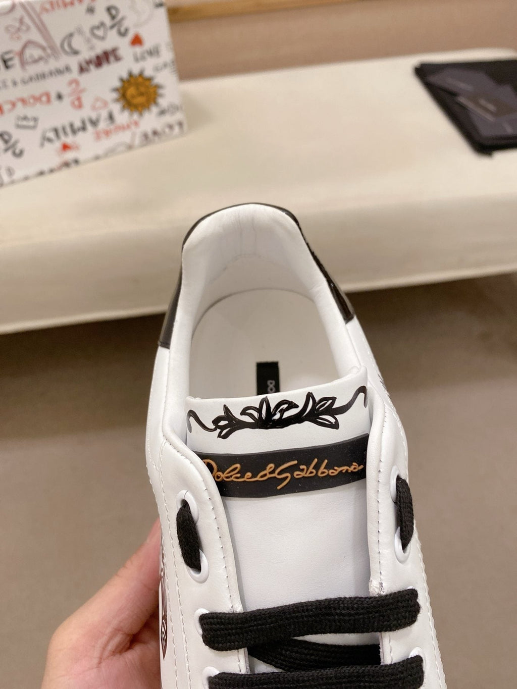 Dolce & Gabbana White Graphic Lace-Up Sneakers — detail