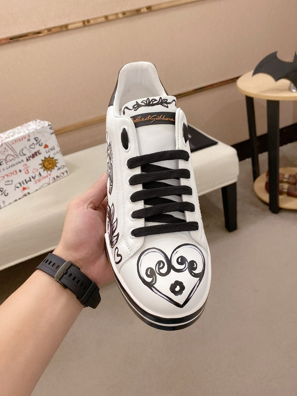 Dolce & Gabbana White Graphic Lace-Up Sneakers — front
