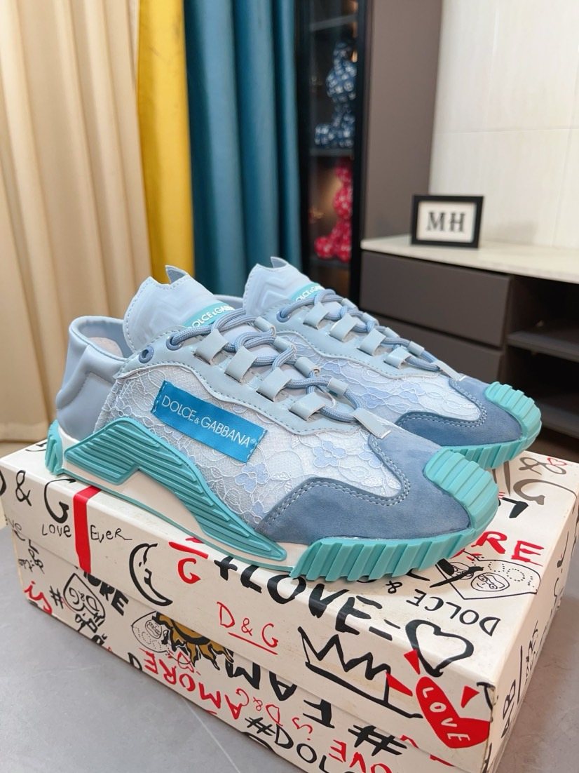 Dolce & Gabbana Turquoise Light Blue & White Sneakers — front