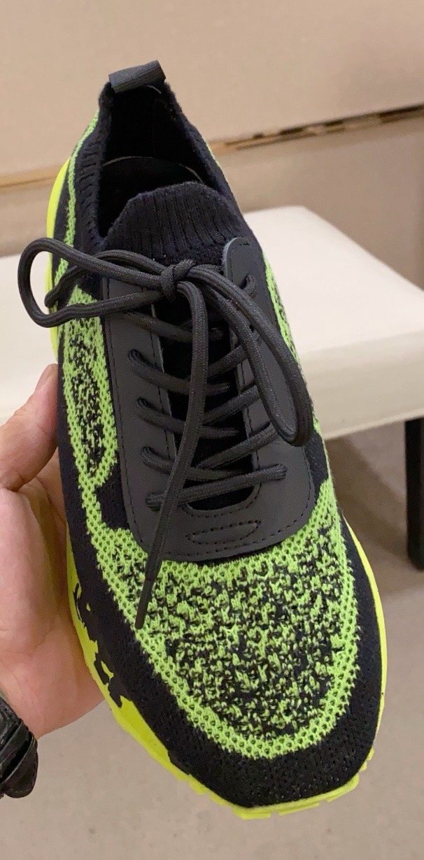 Balmain Neon Lime Knit Low-Top Sneakers — model