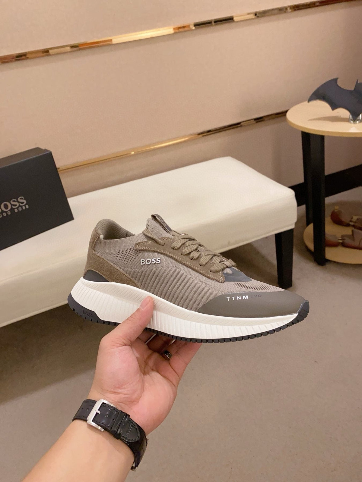 BOSS Knit Lace-Up Sneakers — side