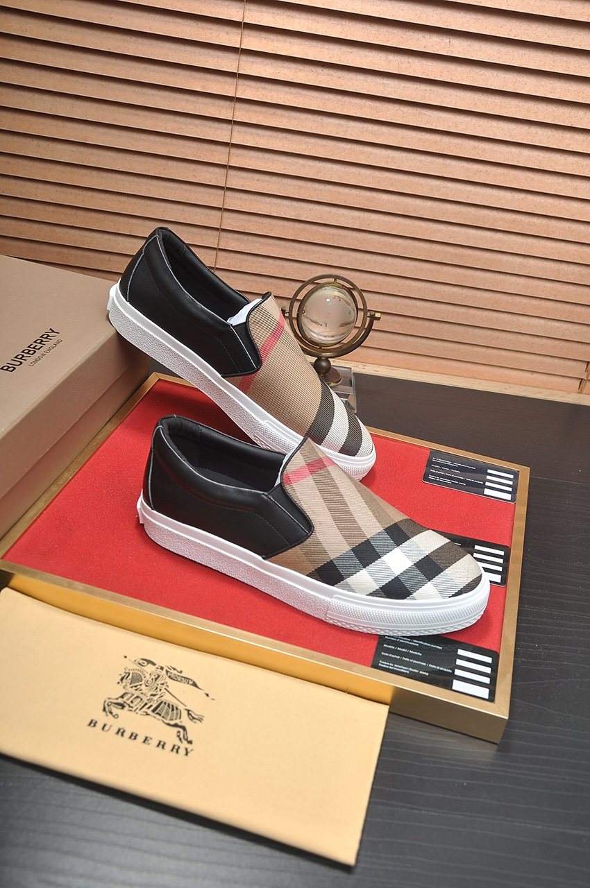 Burberry Beige Check Slip-On Sneakers — side