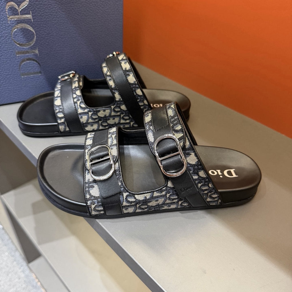 Dior Patterned Double-Strap Slide Sandals — front