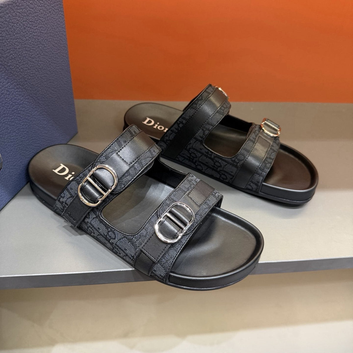 Dior Patterned Double-Strap Slide Sandals — front