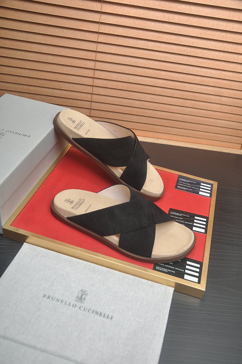 Brunello Cucinelli Cross-Strap Slide Sandals — front
