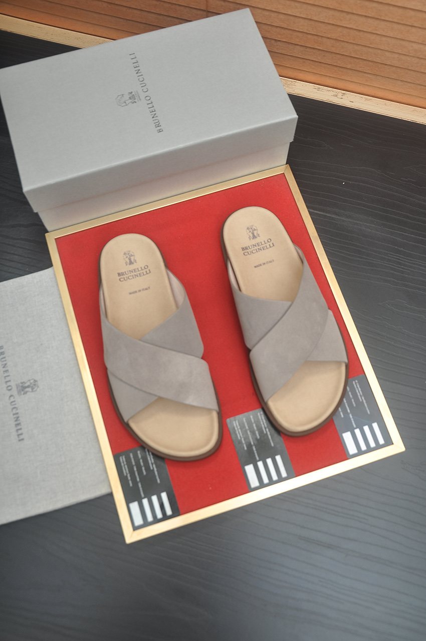 Brunello Cucinelli Cross-Strap Slide Sandals — front