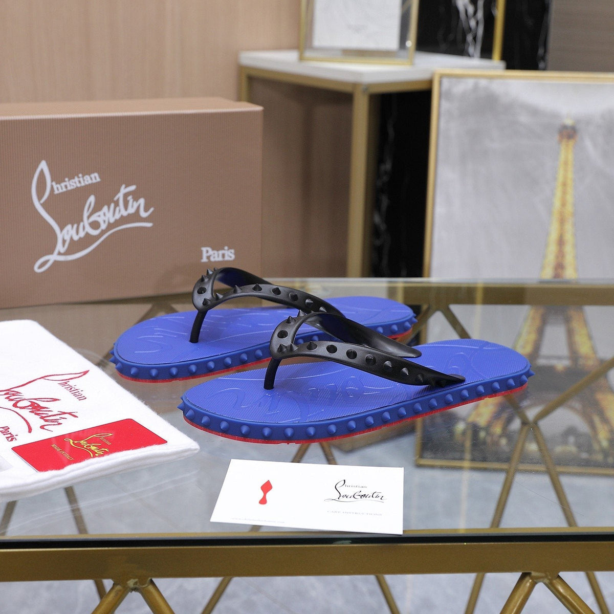 Christian Louboutin Studded Thong Flip-Flop Sandals — front