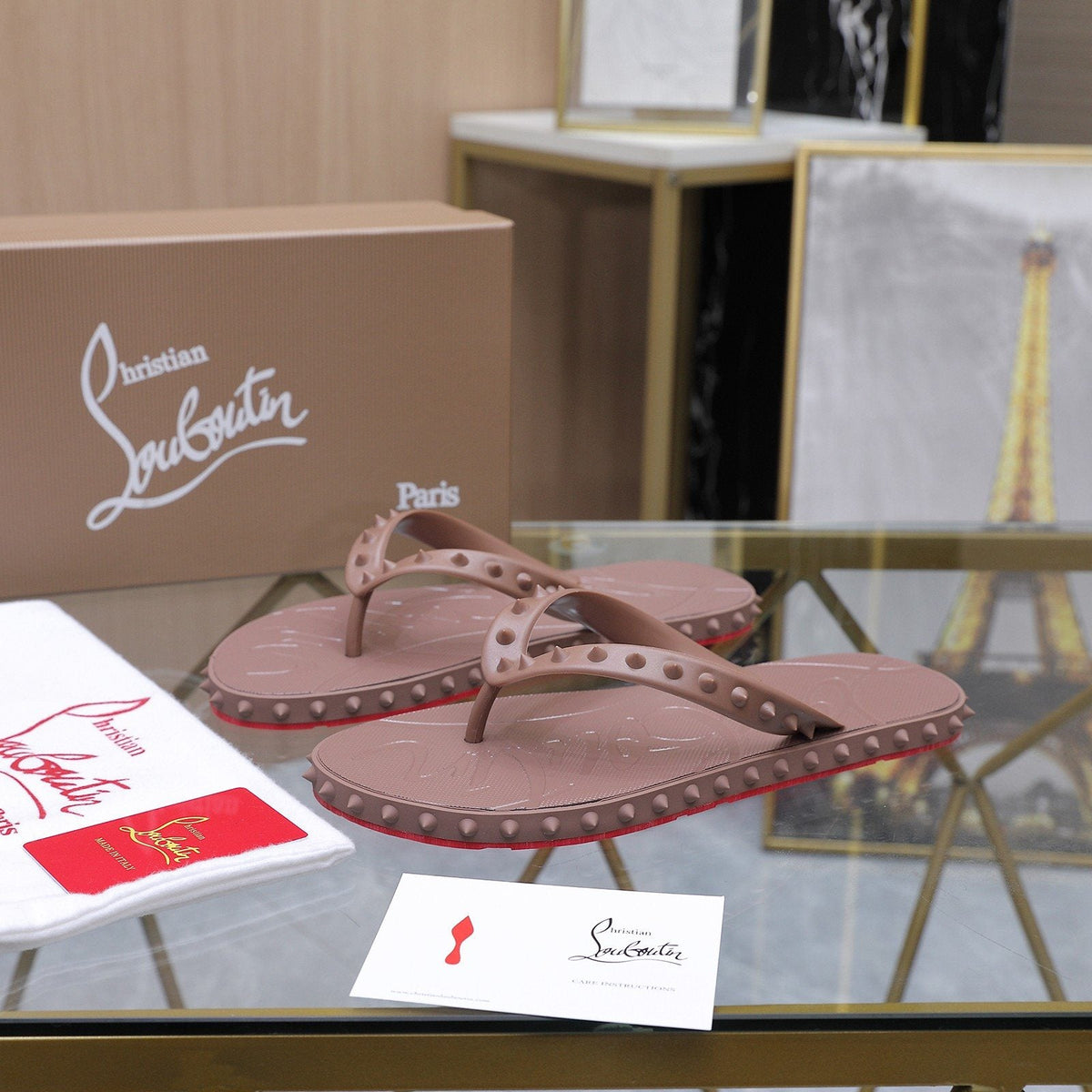 Christian Louboutin Studded Thong Flip-Flop Sandals — front